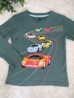 Tea Collection Green Cars Shirt Boys 6 Long Sleeves EUC